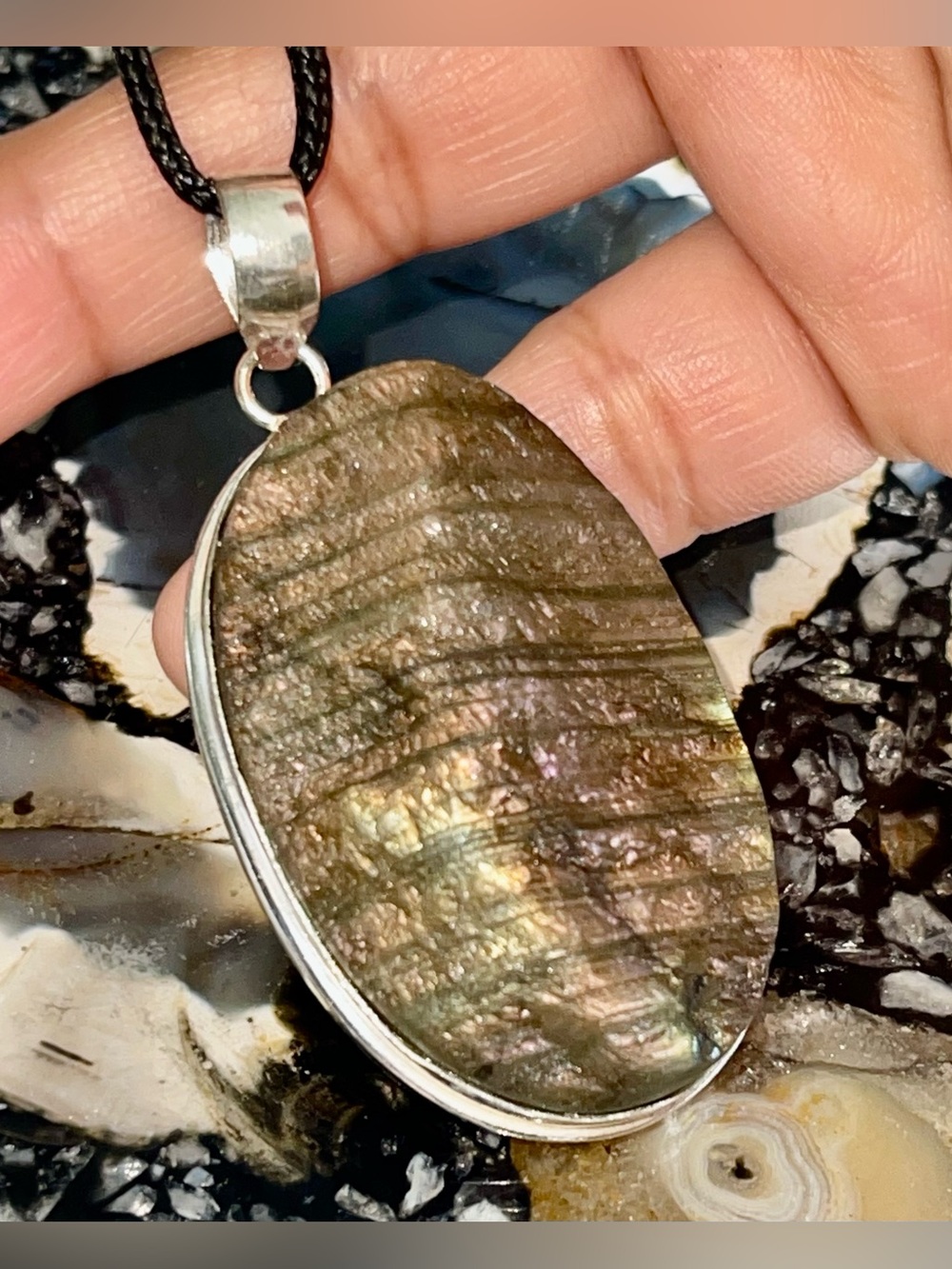 Raw Purple Labradorite Pendant 2 1/2”